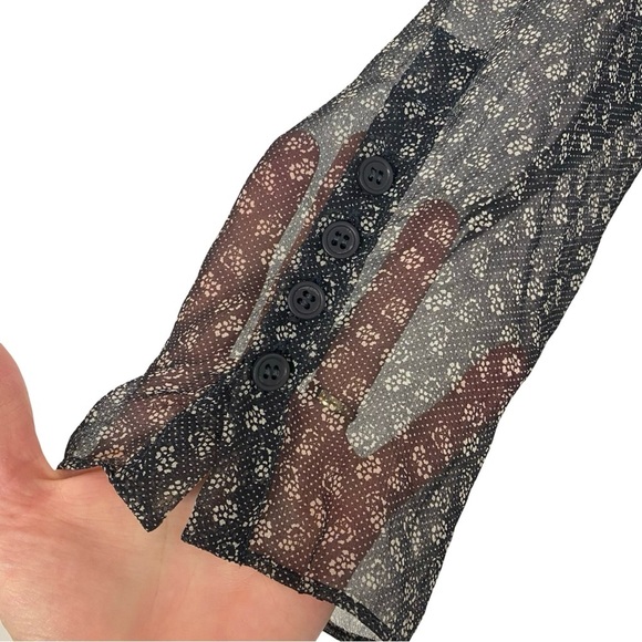 Silk Sheer Floral Dress Womens Size Medium Midi Oversized Black Long Sleeve - Picture 7 of 16
